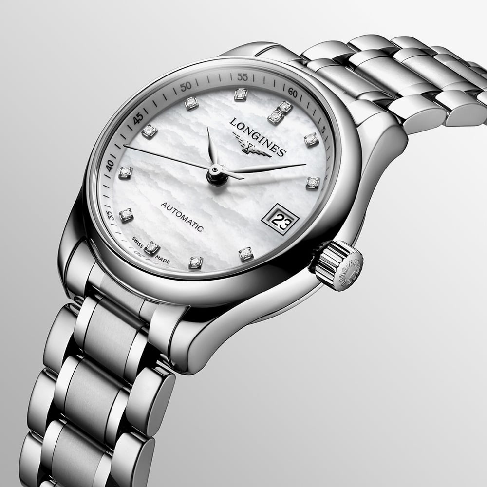 Longines Ladies Master Diamond Set Mother of Pearl Bracelet Watch L2.128.4.87.6