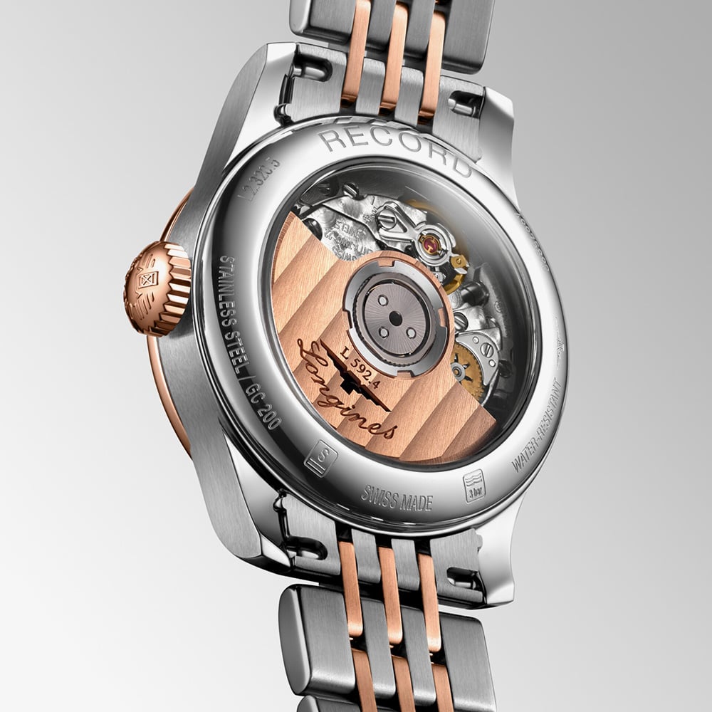 Longines Ladies Record Diamond Set Mother Of Pearl Dial Two Colour Bracelet Watch L2.320.5.87.7