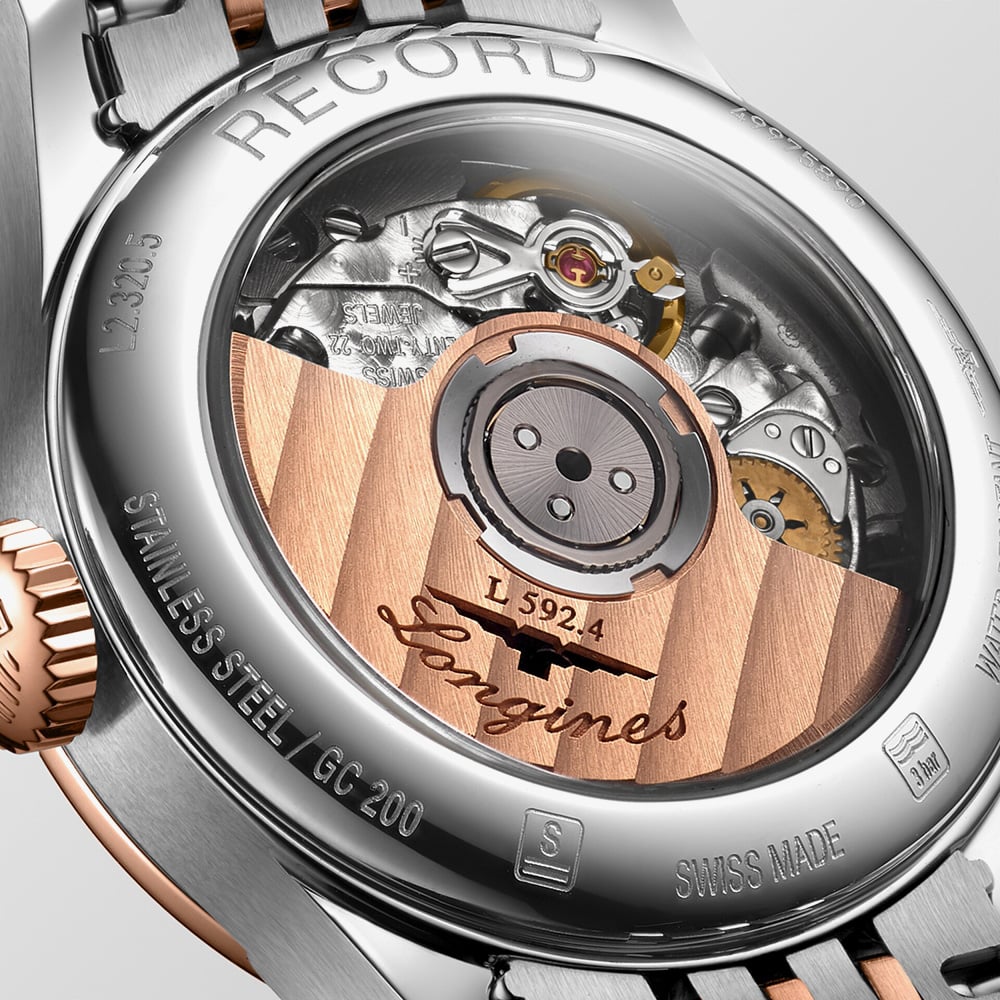Longines Ladies Record Diamond Set Mother Of Pearl Dial Two Colour Bracelet Watch L2.320.5.87.7