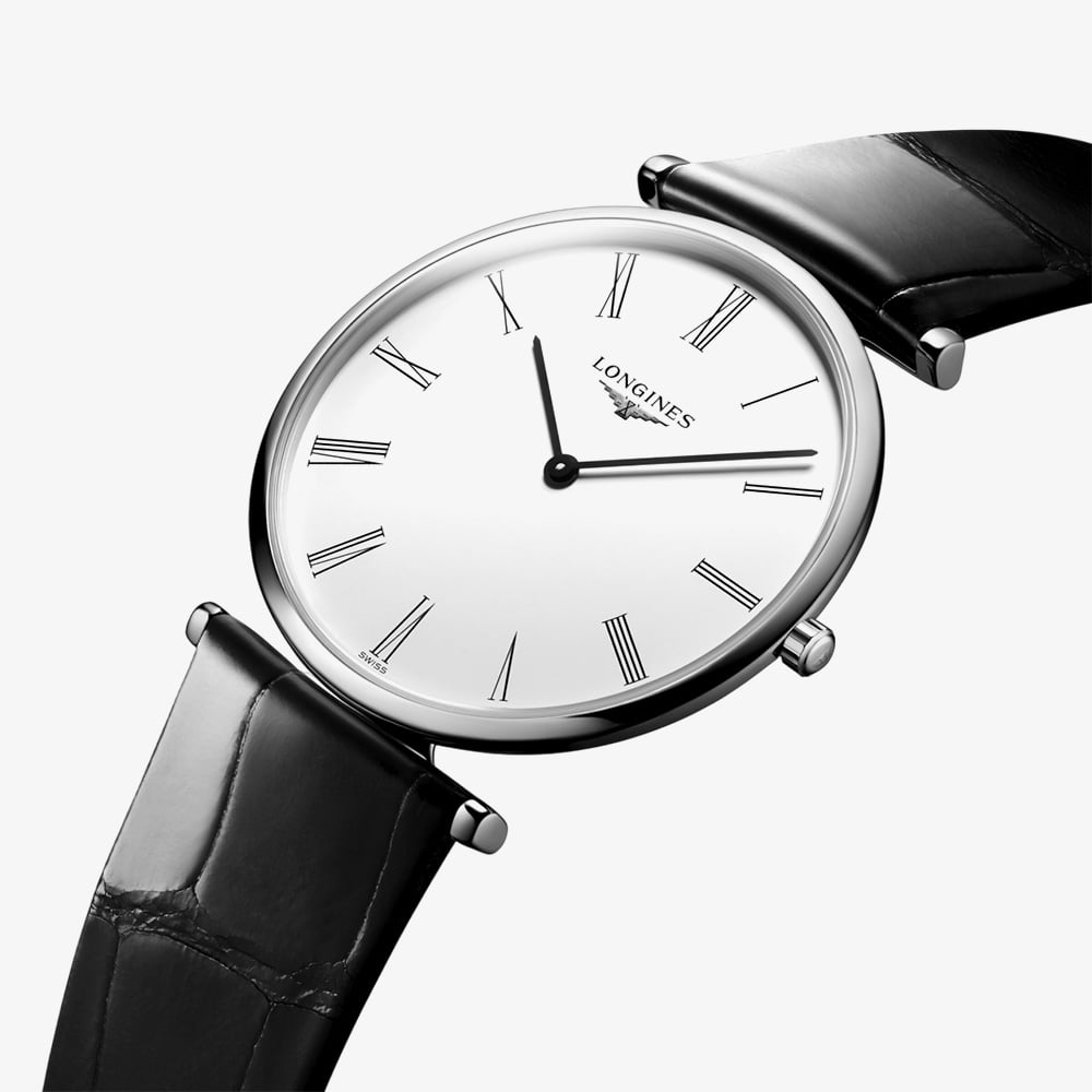 Longines Ladies La Grande Classique White Dial Black Leather Strap Watch L4.755.4.11.2