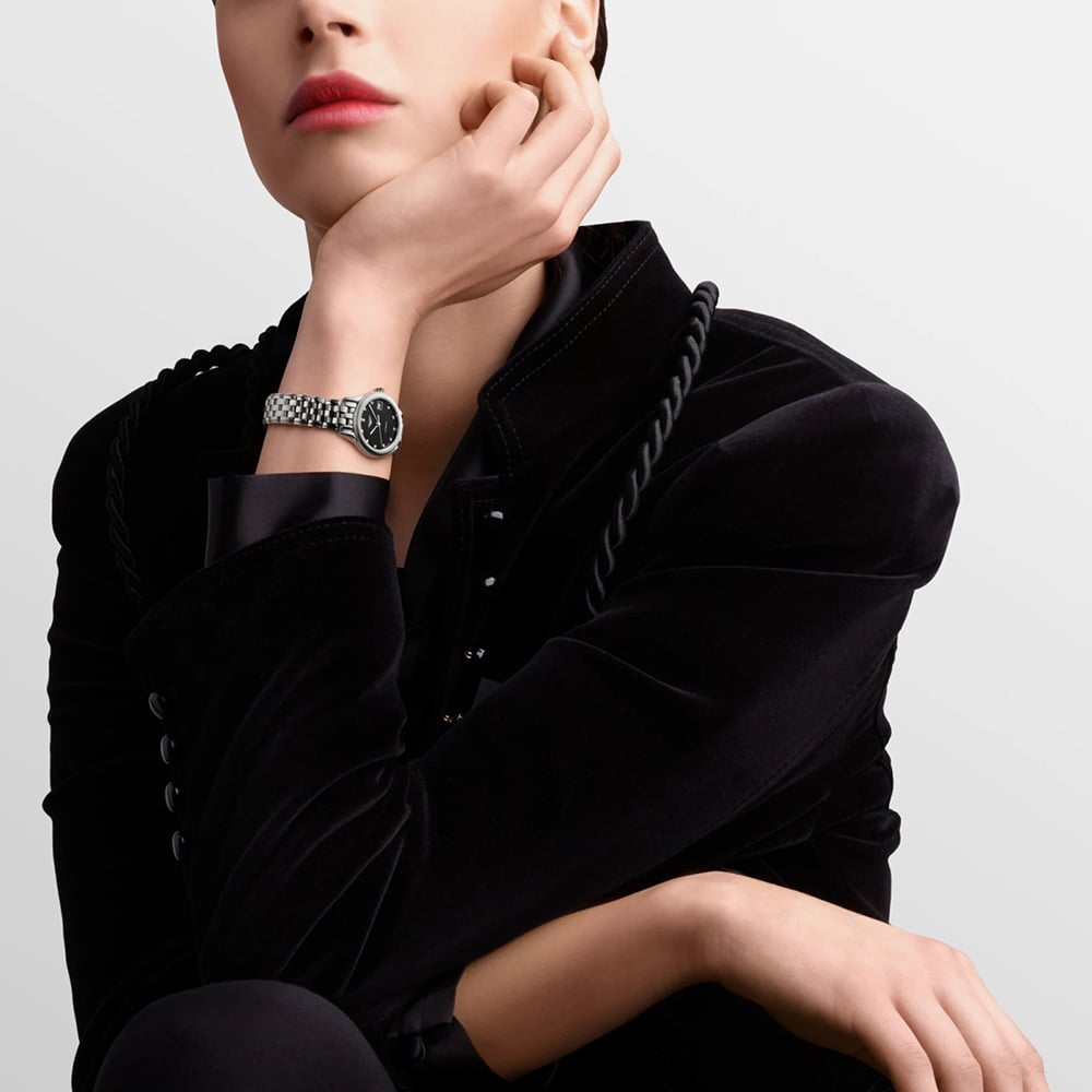 Longines Ladies Flagship Diamond Set Black Dial Bracelet Watch L4.274.4.57.6