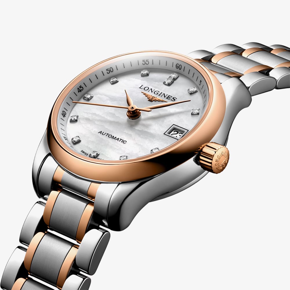 Longines Ladies Master Diamond Set Mother of Pearl Dial Two Colour Bracelet Watch L2.128.5.89.7