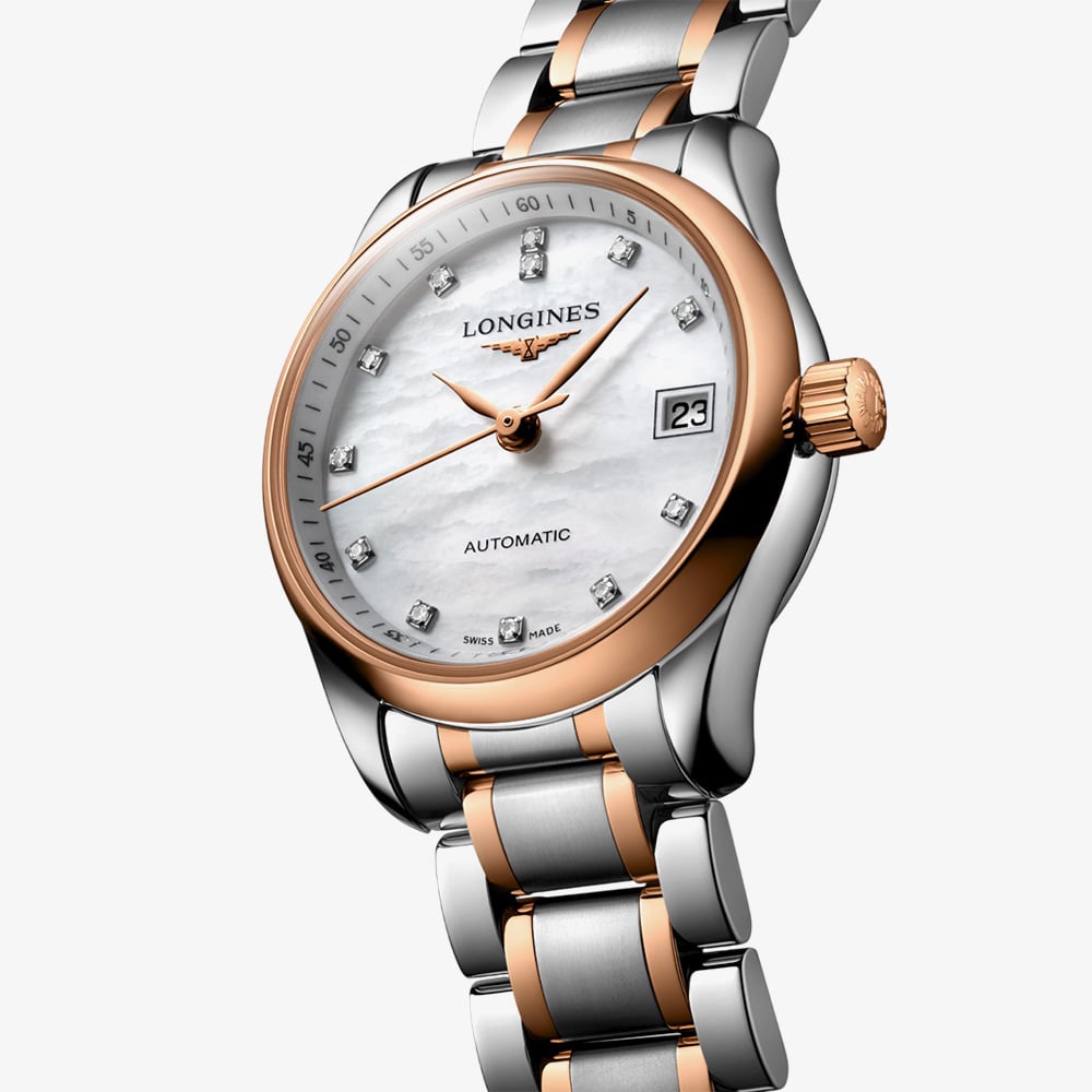 Longines Ladies Master Diamond Set Mother of Pearl Dial Two Colour Bracelet Watch L2.128.5.89.7