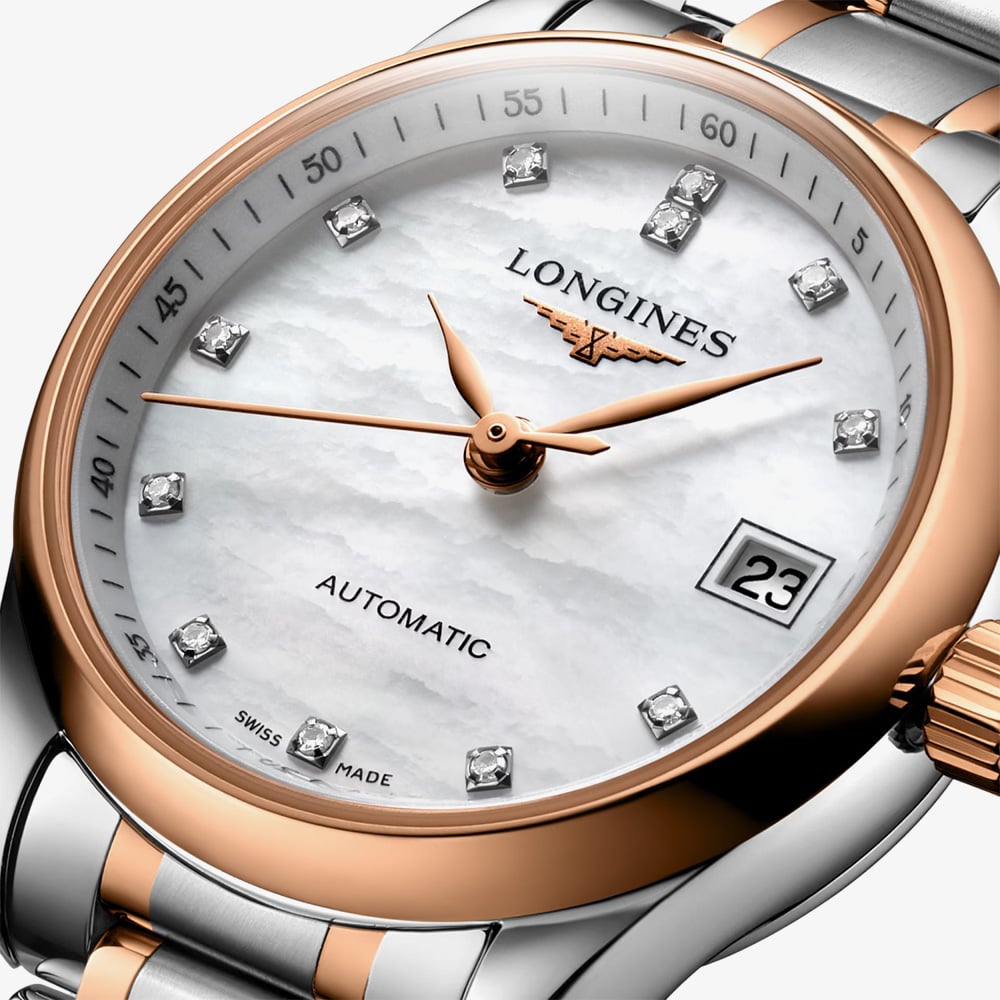 Longines Ladies Master Diamond Set Mother of Pearl Dial Two Colour Bracelet Watch L2.128.5.89.7