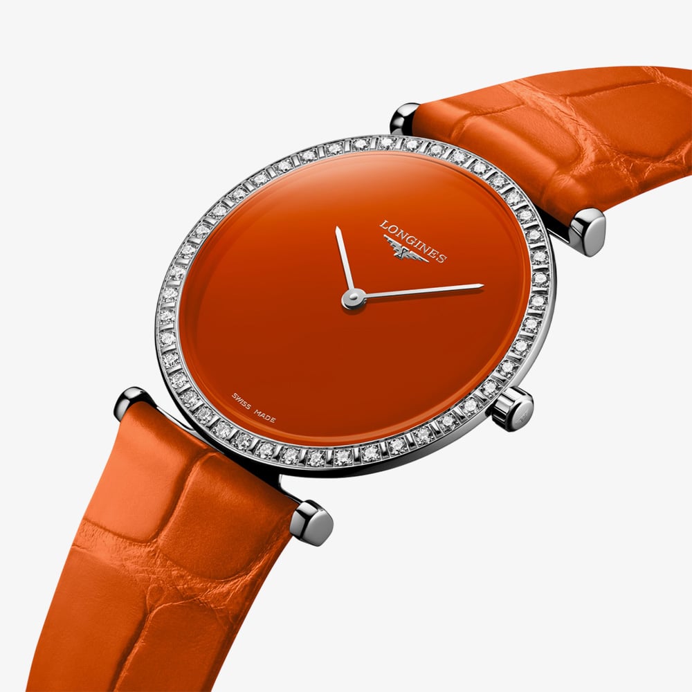 Longines Ladies La Grande Classique Orange Diamond Bezel Watch L4.523.0.92.2