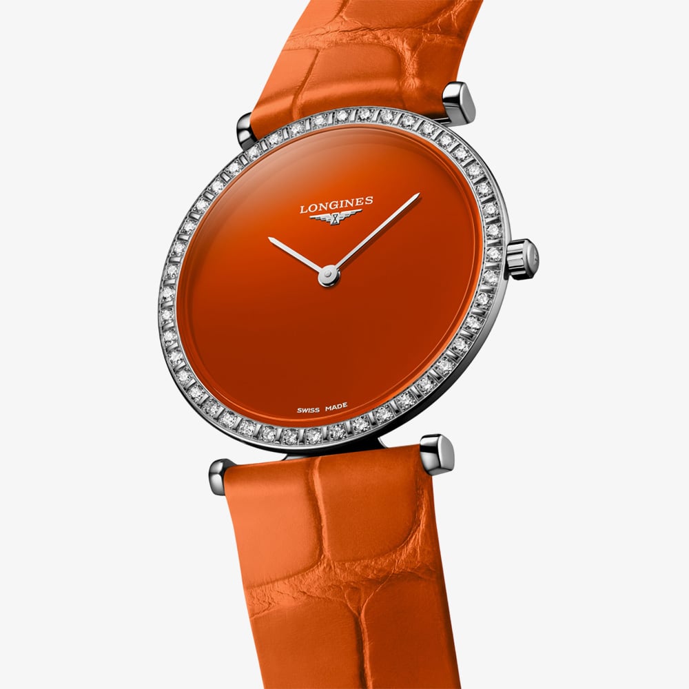 Longines Ladies La Grande Classique Orange Diamond Bezel Watch L4.523.0.92.2