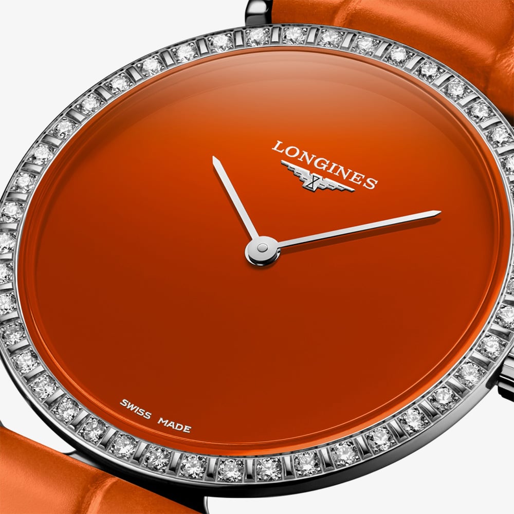 Longines Ladies La Grande Classique Orange Diamond Bezel Watch L4.523.0.92.2
