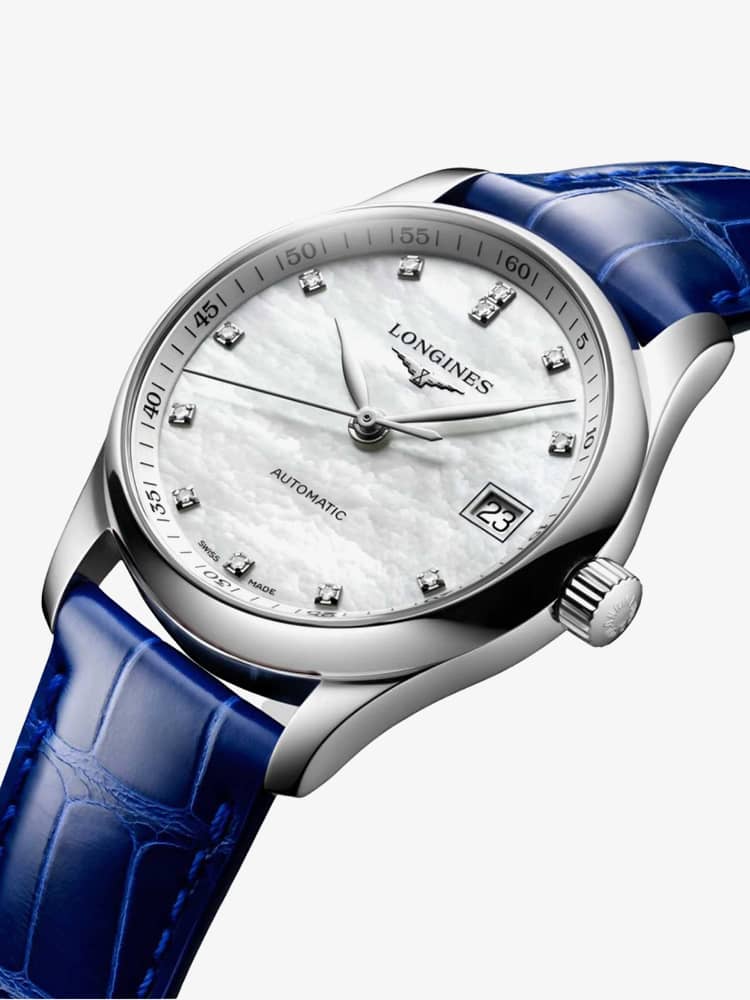 Longines Ladies Master Mother Of Pearl Dial & Blue Strap Watch L2.357.4.87.0