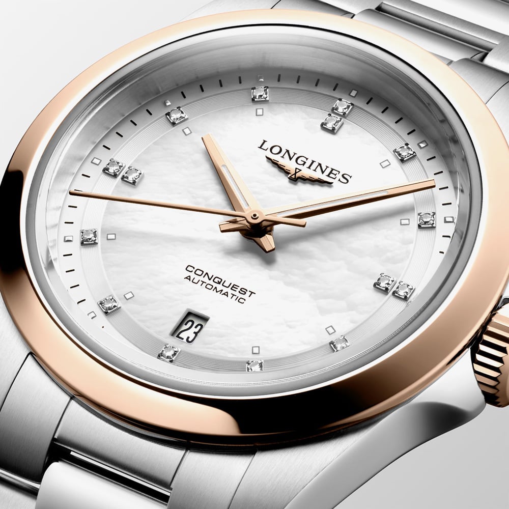 Longines Ladies Conquest Mother Of Pearl Dial Diamond Set Watch L3.320.5.87.6