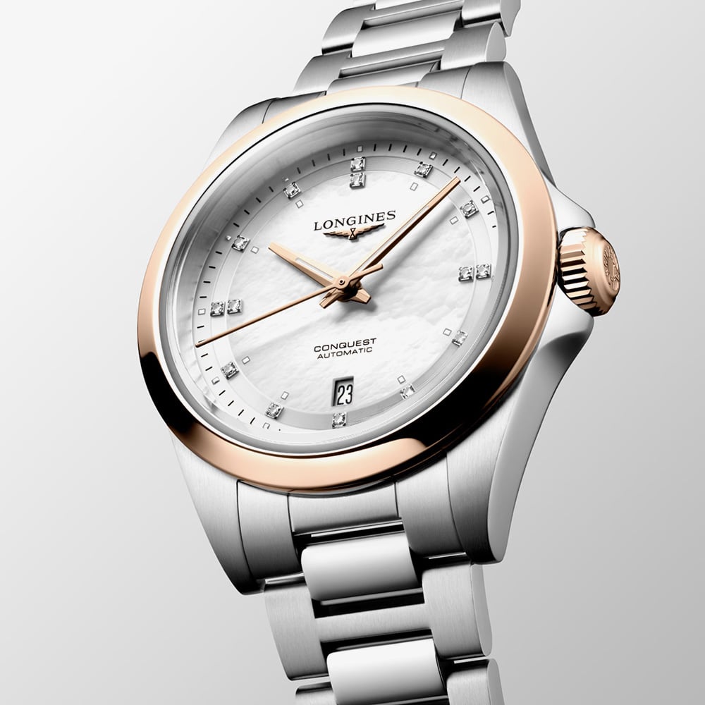 Longines Ladies Conquest Mother Of Pearl Dial Diamond Set Watch L3.320.5.87.6