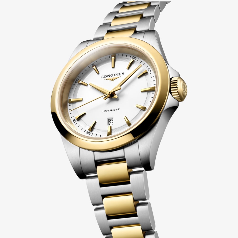 Longines Ladies Conquest White Dial Two-Tone Stainless Steel Bracelet Watch L3.350.3.12.7