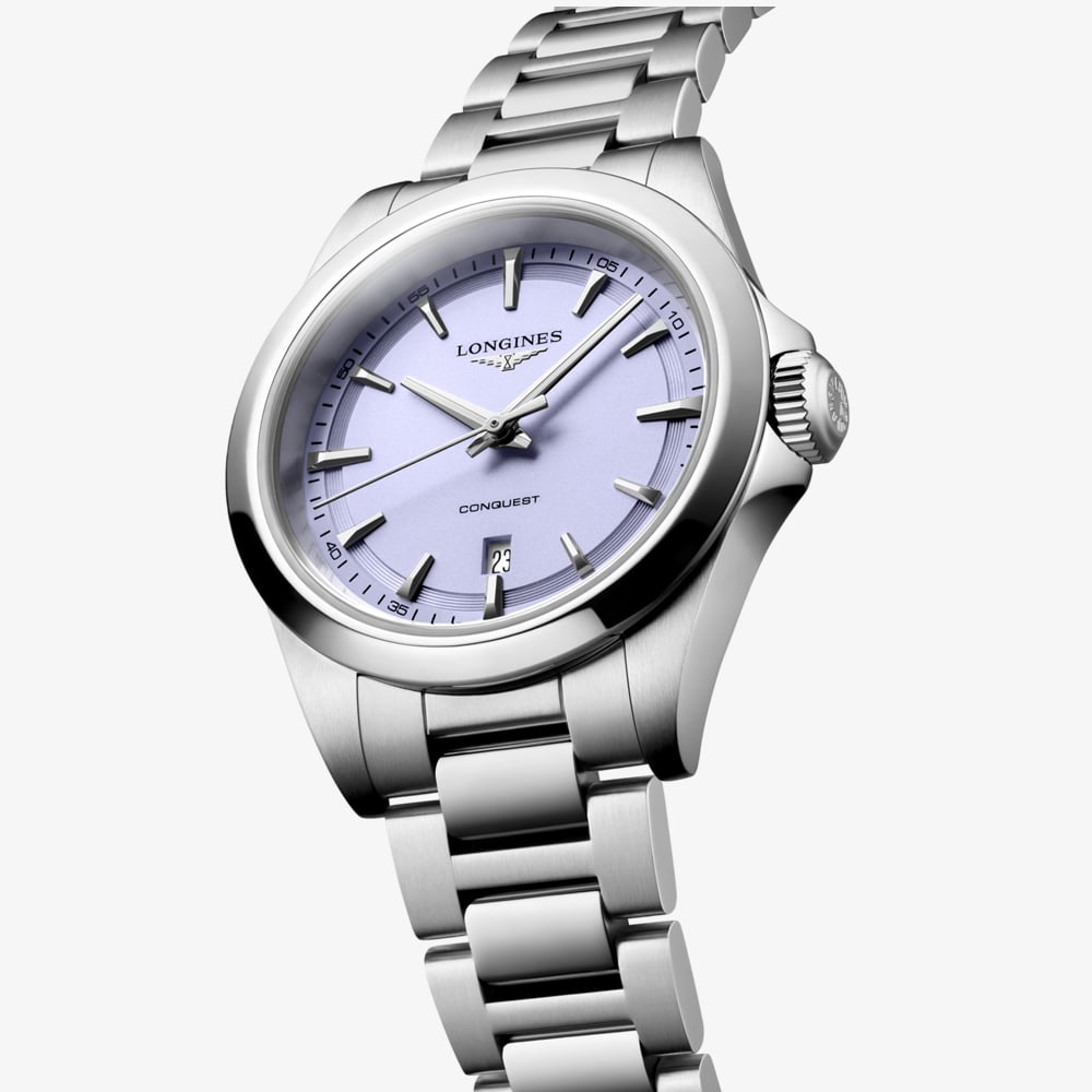 Longines Ladies Conquest Purple Dial Stainless Steel Bracelet Watch  L3.350.4.02.6
