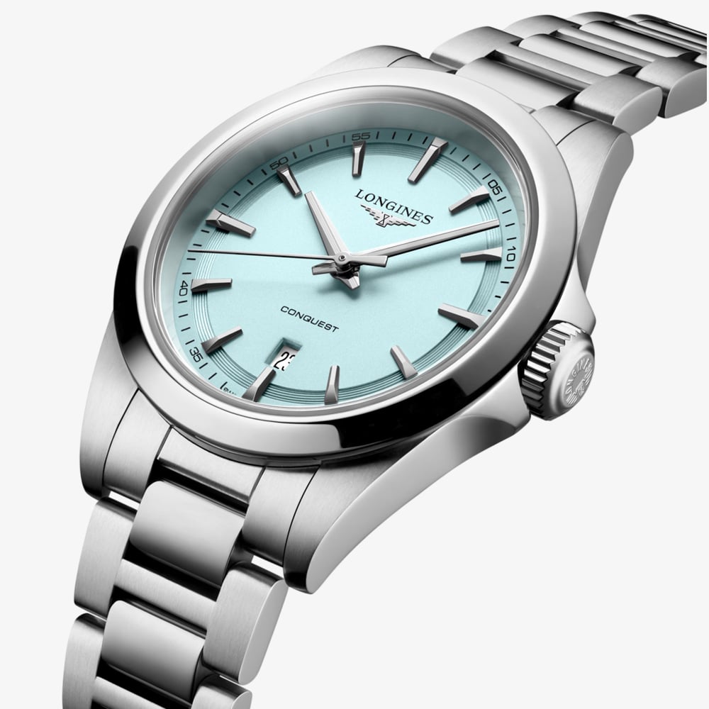 Longines Ladies Conquest Ice Blue Dial Stainless Steel Bracelet Watch L3.350.4.92.6