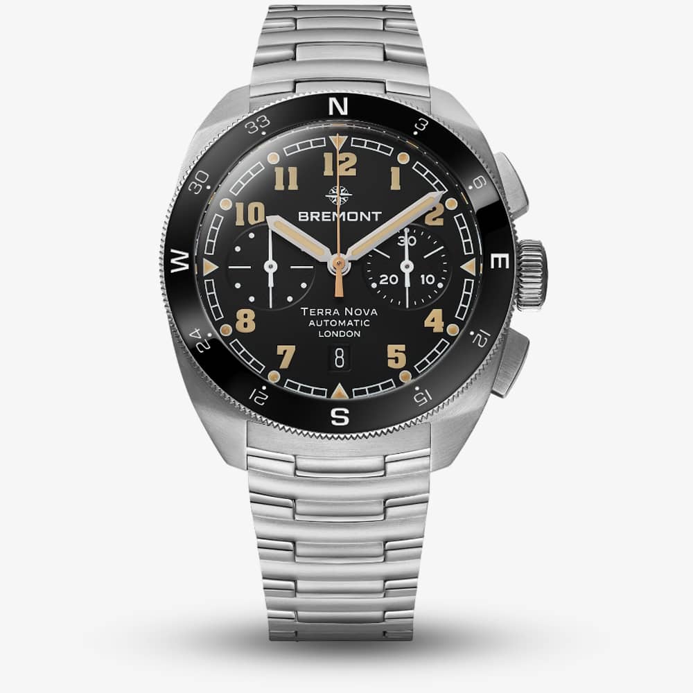 Bremont Terra Nova 42.5 Black &amp; Silver Chronograph Watch TN42-CHR-SS-BK-B