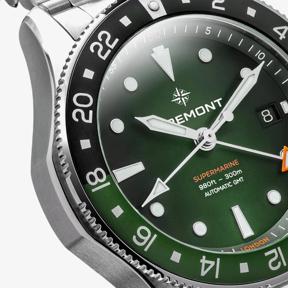 Bremont Mens Supermarine 300m GMT Tundra Green Dial Watch SM40-GMT-SS-GNBK-B