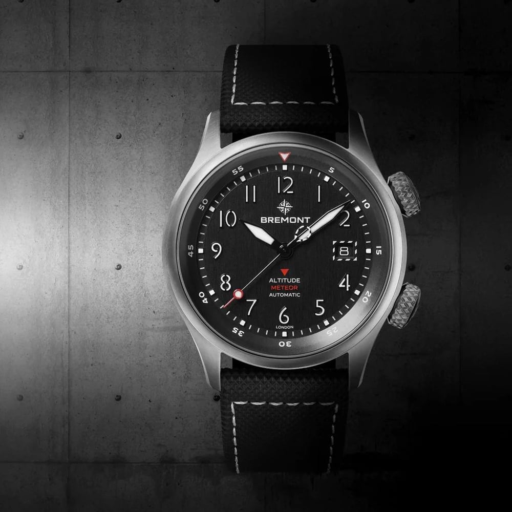 Bremont Mens Altitude Meteor Black Rubber Strap Watch ALT42-MT-TI-BKBK-L-S