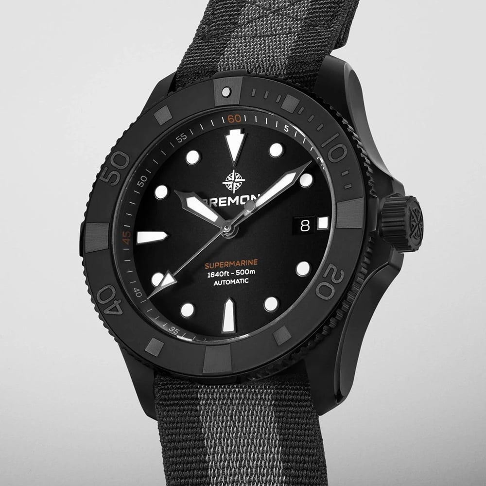 Bremont Mens Supermarine Full Ceramic Tactile Black Fabric Strap Watch SM43-DT-BKCER-BK-N-S