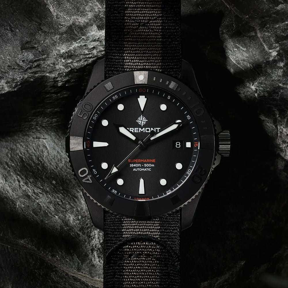 Bremont Mens Supermarine Full Ceramic Tactile Black Fabric Strap Watch SM43-DT-BKCER-BK-N-S