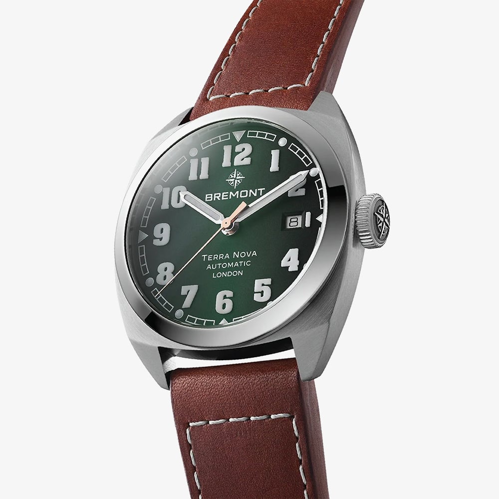 Bremont Mens Terra Nova 40.5mm Date Brown Leather Strap Watch TN40-DT-SS-GN-L-S