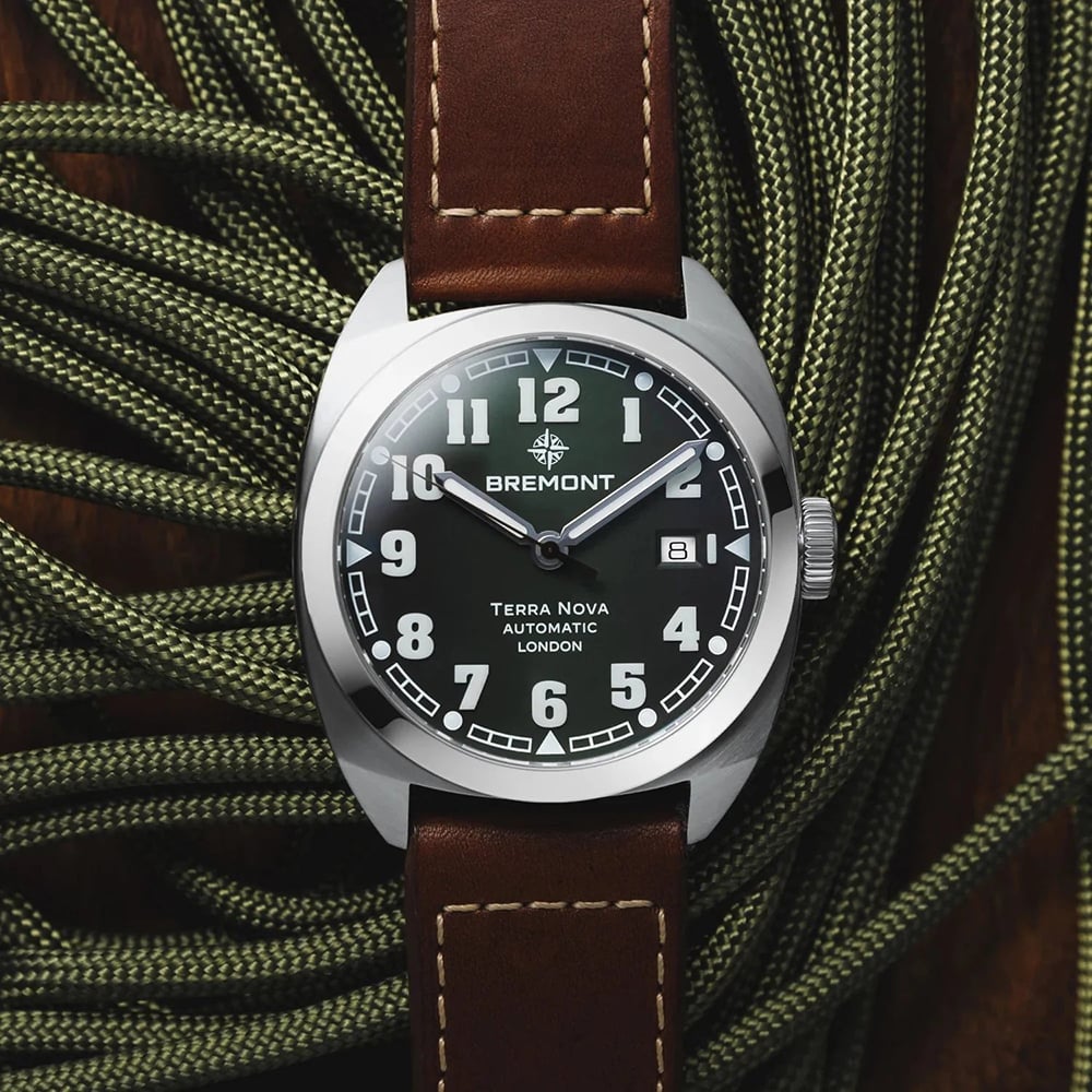 Bremont Mens Terra Nova 40.5mm Date Brown Leather Strap Watch TN40-DT-SS-GN-L-S