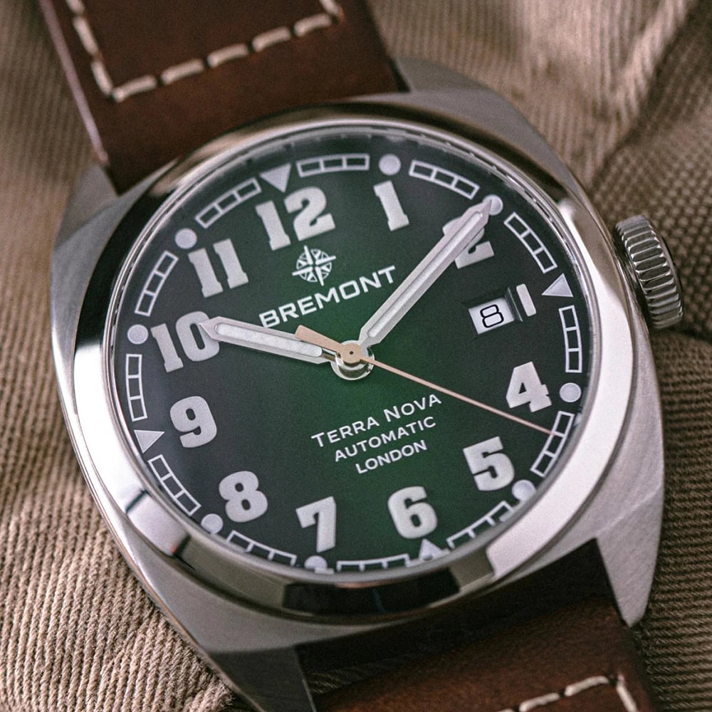 Bremont Mens Terra Nova 40.5mm Date Brown Leather Strap Watch TN40-DT-SS-GN-L-S