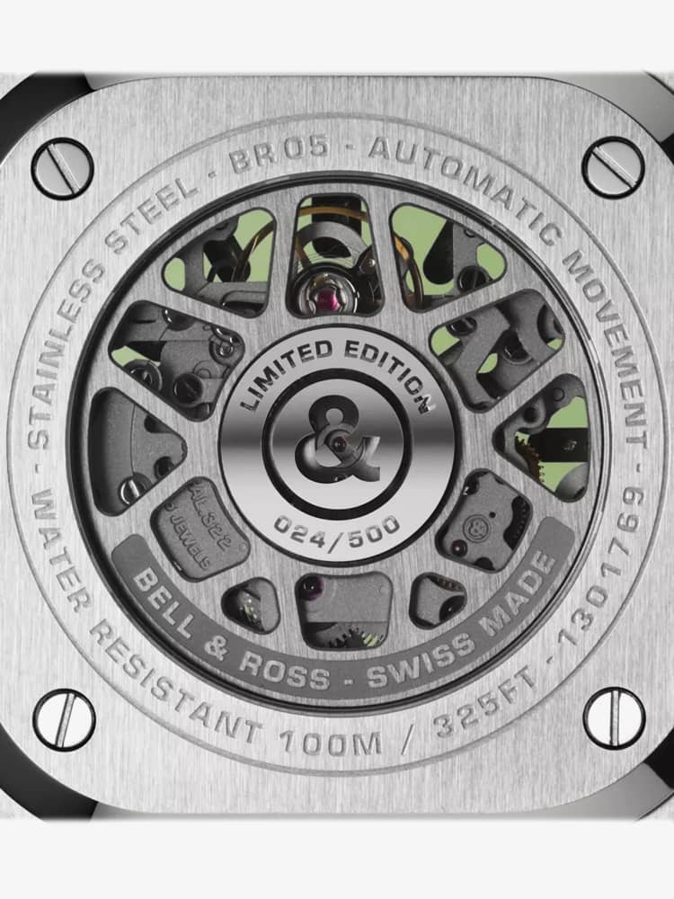 Bell & Ross Mens Limited Edition BR 05 Skeleton Green Watch BR05A-GN-SKST/SST