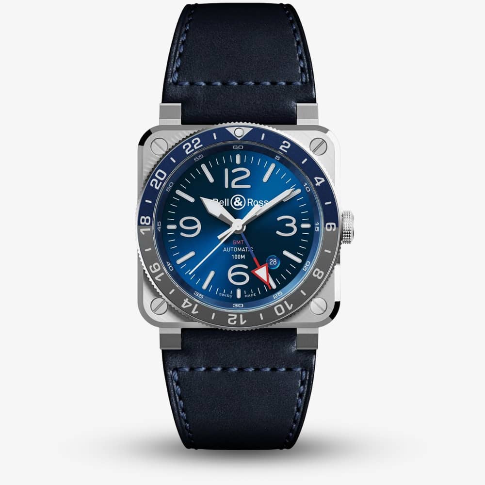 House of Watches - Bell & Ross Mens Blue GMT Watch BR0393-BLU-ST/SCA