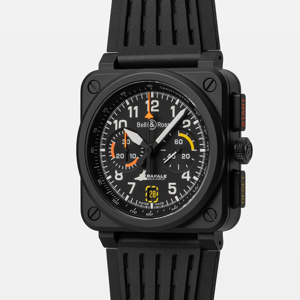 Bell & Ross Mens Limited Edition BR-03 Rafale Solo Display Black Chronograph Watch BR0394-RSD-CE/SRB