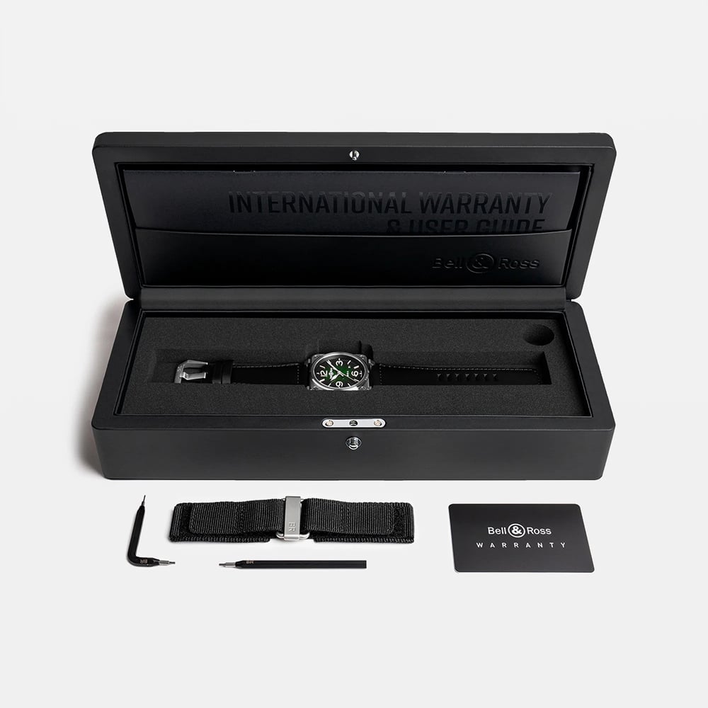 Bell & Ross Mens BR-03 Green Dial Leather Strap Watch BR03A-GN-ST/SCA