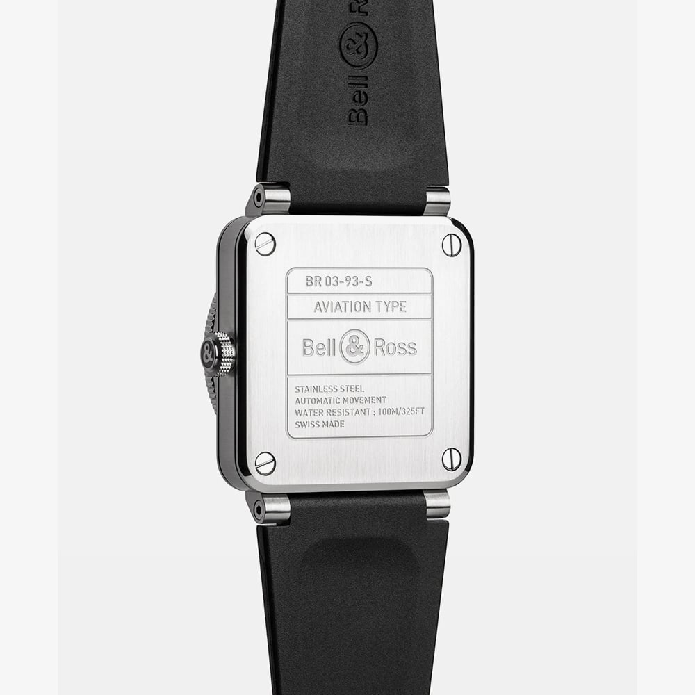 Bell & Ross Mens Limited Edition BR-03 GMT Green Dial Rubber Strap Watch BR0393-GN-ST/SRB