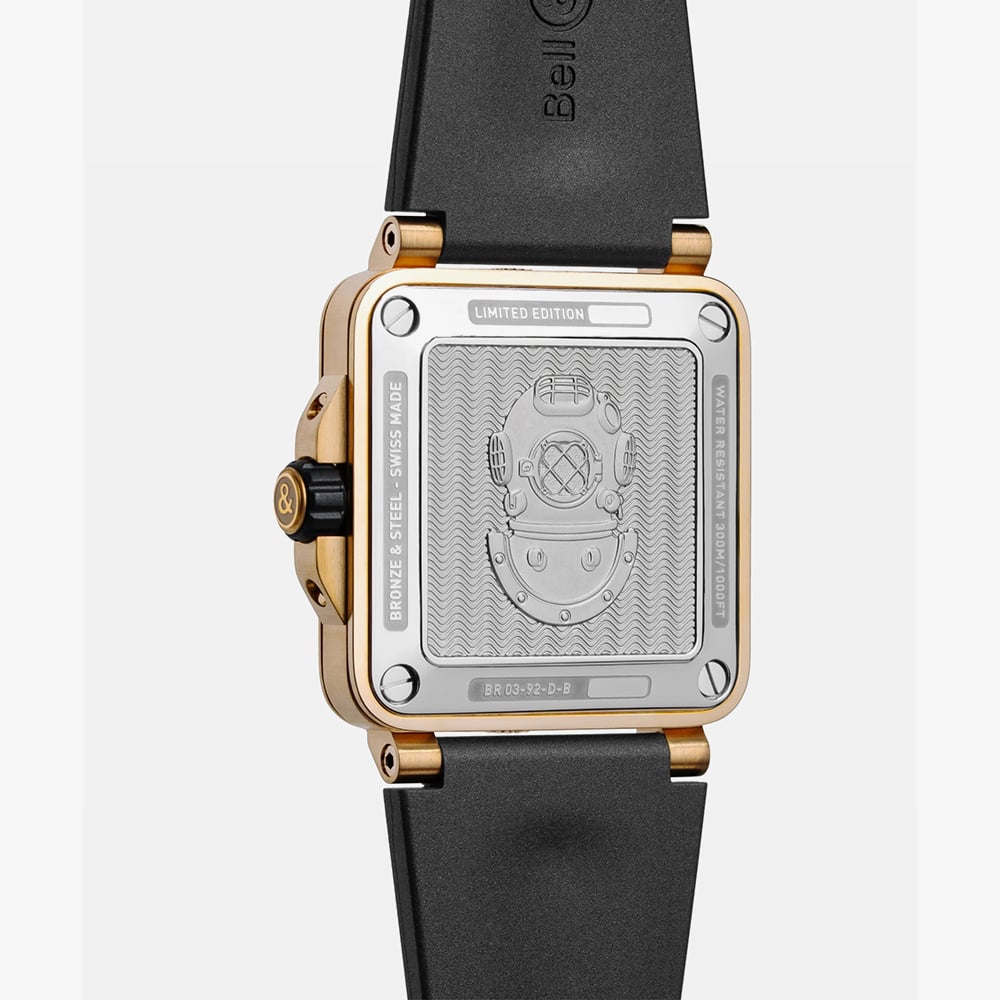 Bell & Ross Mens Limited Edition BR-03 Diver Bronze Case Rubber Strap Watch BR03A-D-BL-BR/SRB