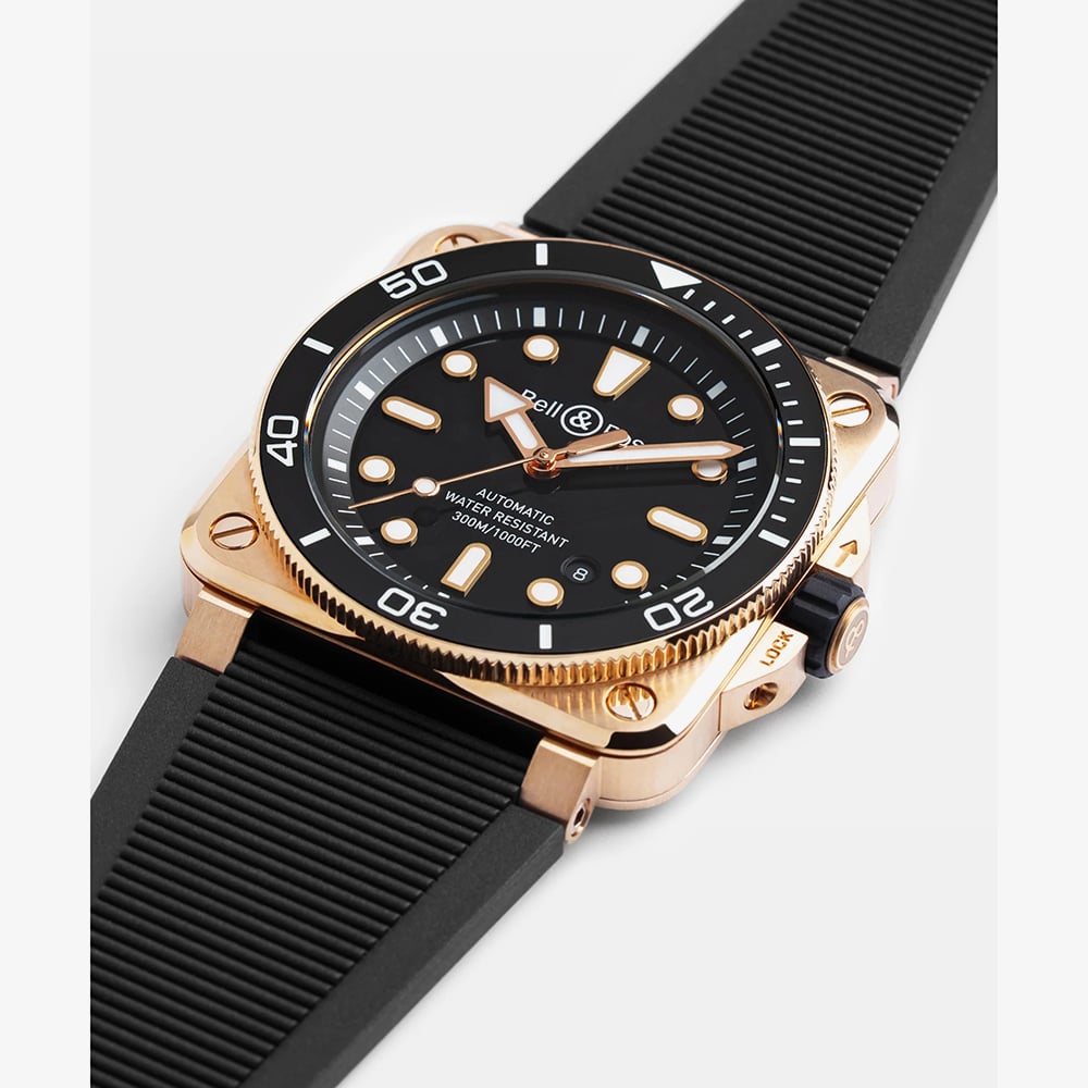 Bell & Ross Mens Limited Edition BR-03 Diver Bronze Case Rubber Strap Watch BR03A-D-BL-BR/SRB