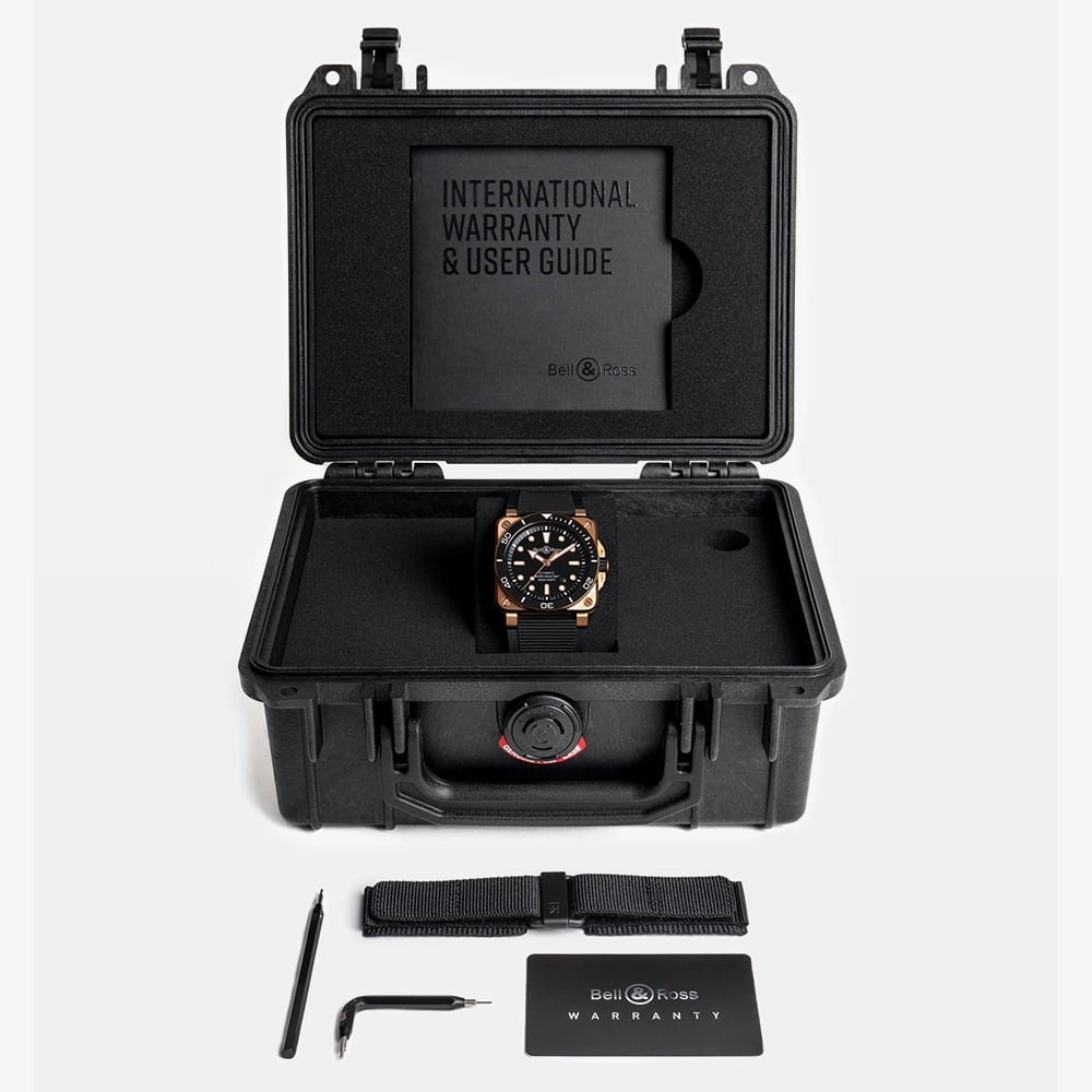 Bell & Ross Mens Limited Edition BR-03 Diver Bronze Case Rubber Strap Watch BR03A-D-BL-BR/SRB