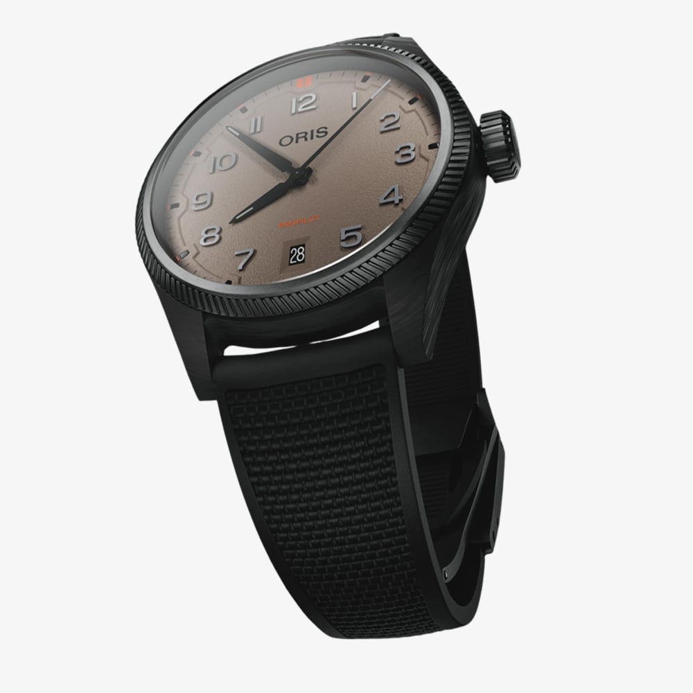 Oris Mens Propilot Desert Edition Brown Dial Black Rubber Strap Watch 01 733 7802 8766-07 4 20 30GLC