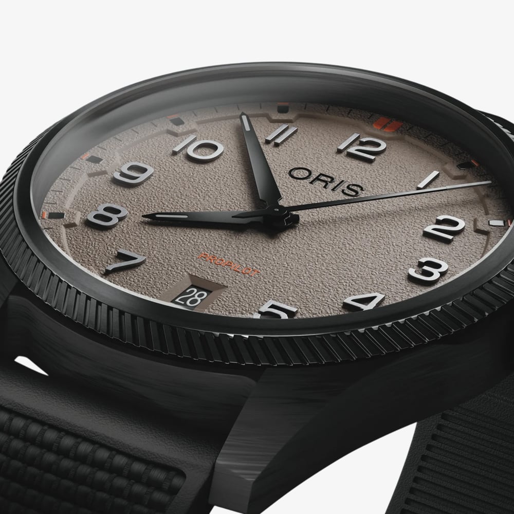 Oris Mens Propilot Desert Edition Brown Dial Black Rubber Strap Watch 01 733 7802 8766-07 4 20 30GLC