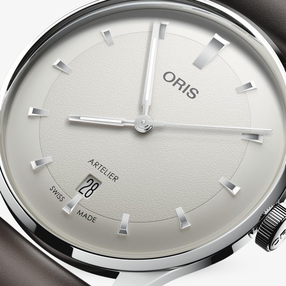 Oris Mens Artelier Date White Dial Dark Brown Leather Strap Watch 01 733 7810 4051-07 6 20 17FC