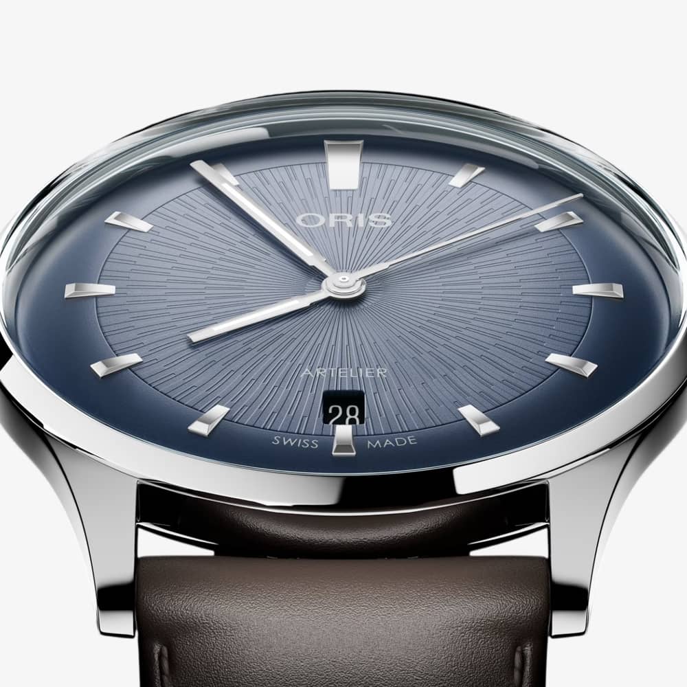 Oris Mens Artelier Date Blue Dial Dark Brown Leather Strap Watch 01 733 7810 4055-07 6 20 17FC