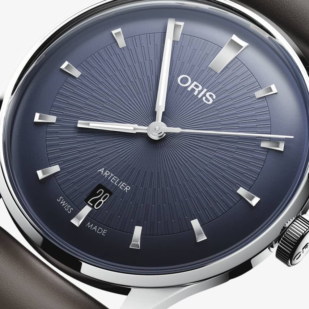 Oris Mens Artelier Date Blue Dial Dark Brown Leather Strap Watch 01 733 7810 4055-07 6 20 17FC
