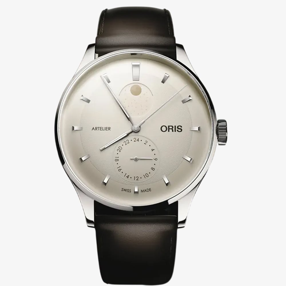 Oris Mens Artelier Complication White Dial Dark Brown Leather Strap Watch 01 782 7811 4051-07 6 20 17FC