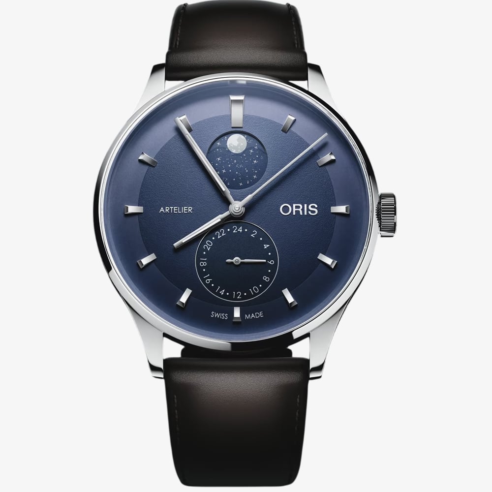 Oris Mens Artelier Complication Blue Dial Dark Brown Leather Strap Watch 01 782 7811 4055-07 6 20 17FC
