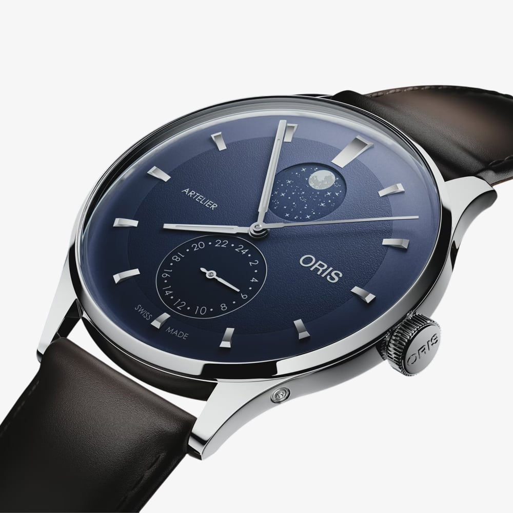 Oris Mens Artelier Complication Blue Dial Dark Brown Leather Strap Watch 01 782 7811 4055-07 6 20 17FC
