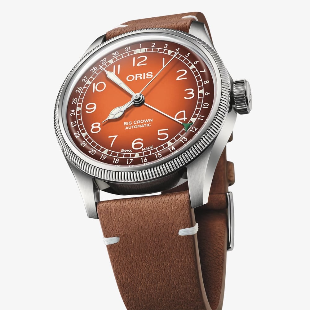  Oris X Mens Cervo Volante Big Crown Pointer Orange Dial Brown Leather Strap Watch 01 754 7785 4068-Set