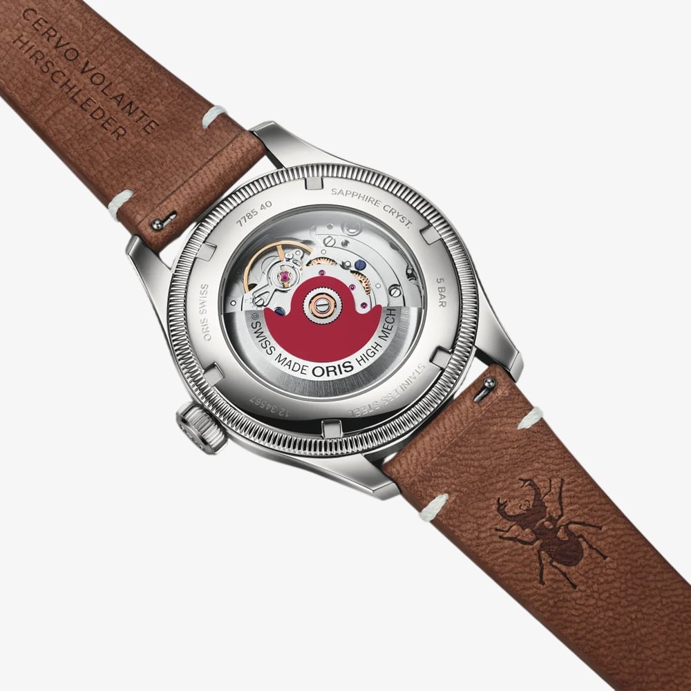  Oris X Mens Cervo Volante Big Crown Pointer Orange Dial Brown Leather Strap Watch 01 754 7785 4068-Set