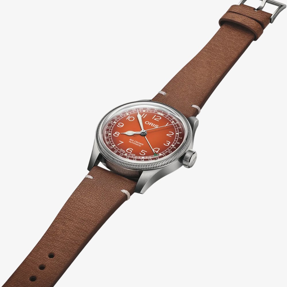  Oris X Mens Cervo Volante Big Crown Pointer Orange Dial Brown Leather Strap Watch 01 754 7785 4068-Set