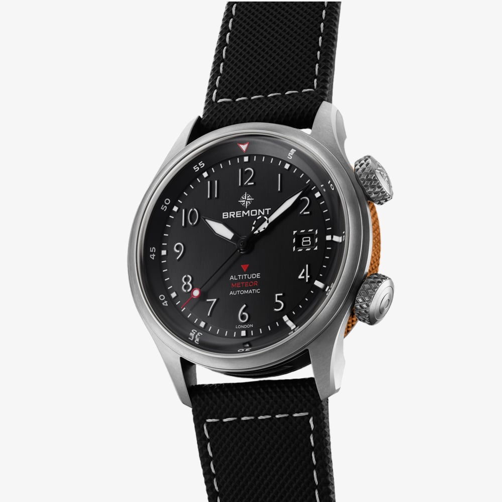 Bremont Mens Altitude MB Meteor Orange Barrel Black Leather Strap Watch ALT42-MT-TI-BKOR-L-S