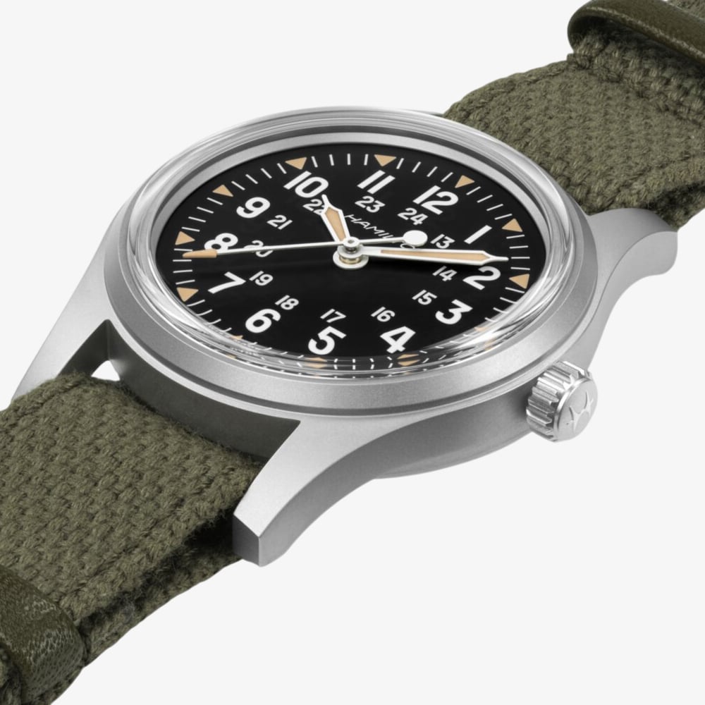 Hamilton Mens Khaki Field Mechanical 36 Green NATO Strap Watch H69399930