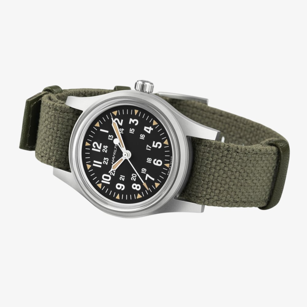 Hamilton Mens Khaki Field Mechanical 36 Green NATO Strap Watch H69399930