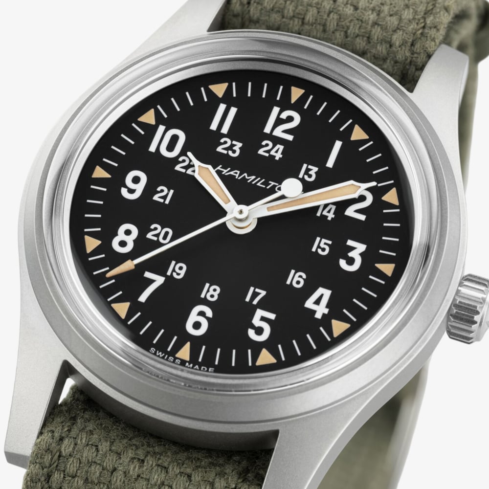 Hamilton Mens Khaki Field Mechanical 36 Green NATO Strap Watch H69399930