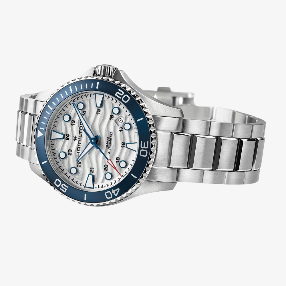 Hamilton Mens Khaki Navy Scuba 40mm Automatic White Dial Stainless Steel Bracelet Watch H82425110