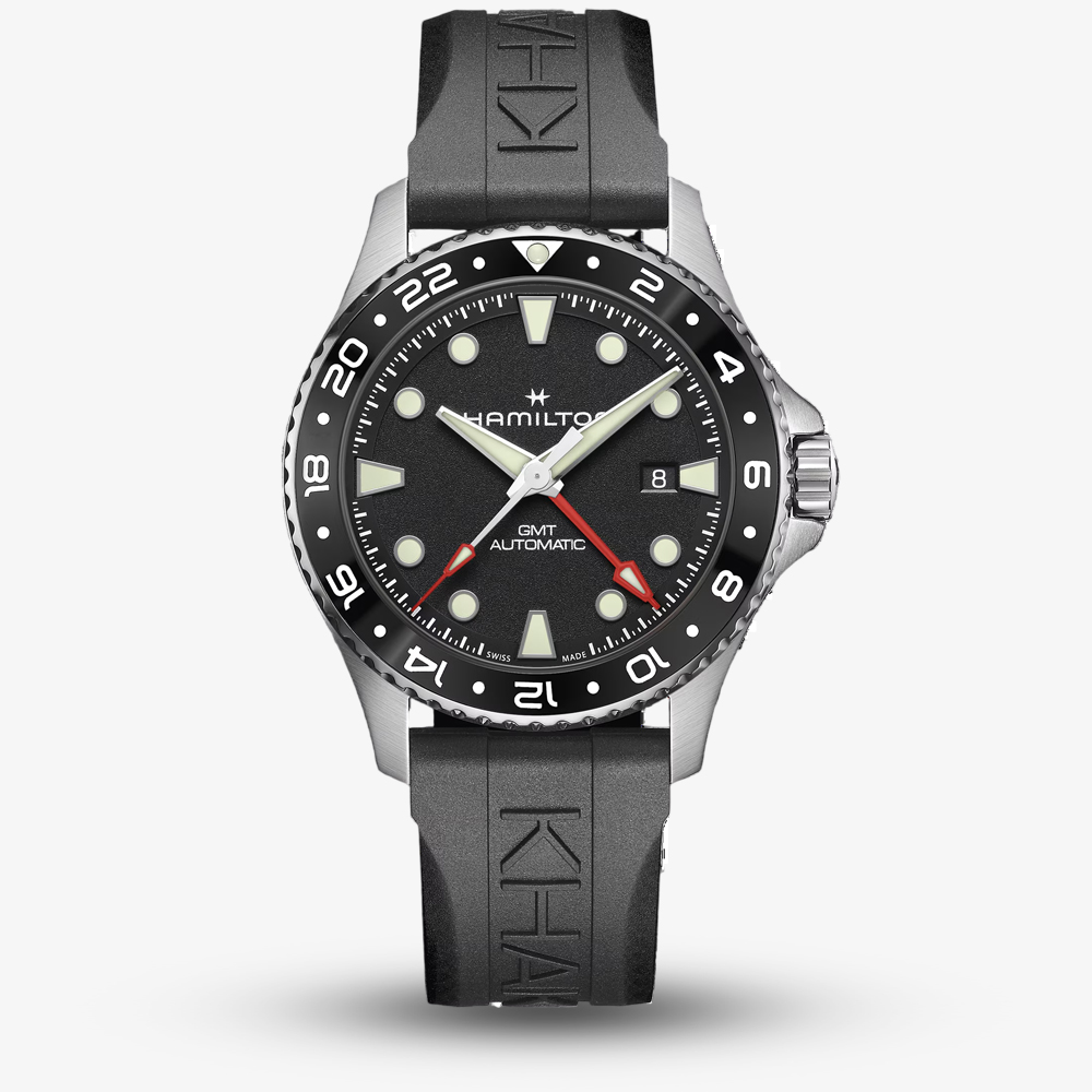 Hamilton Mens Khaki Navy Scuba Automatic GMT Black Rubber Strap Watch H82555330